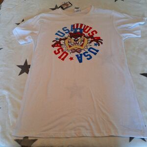 Looney Tunes Taz USA‎ Shirt Patriotic Red White Blue Mens Size L Tasmanian Devil